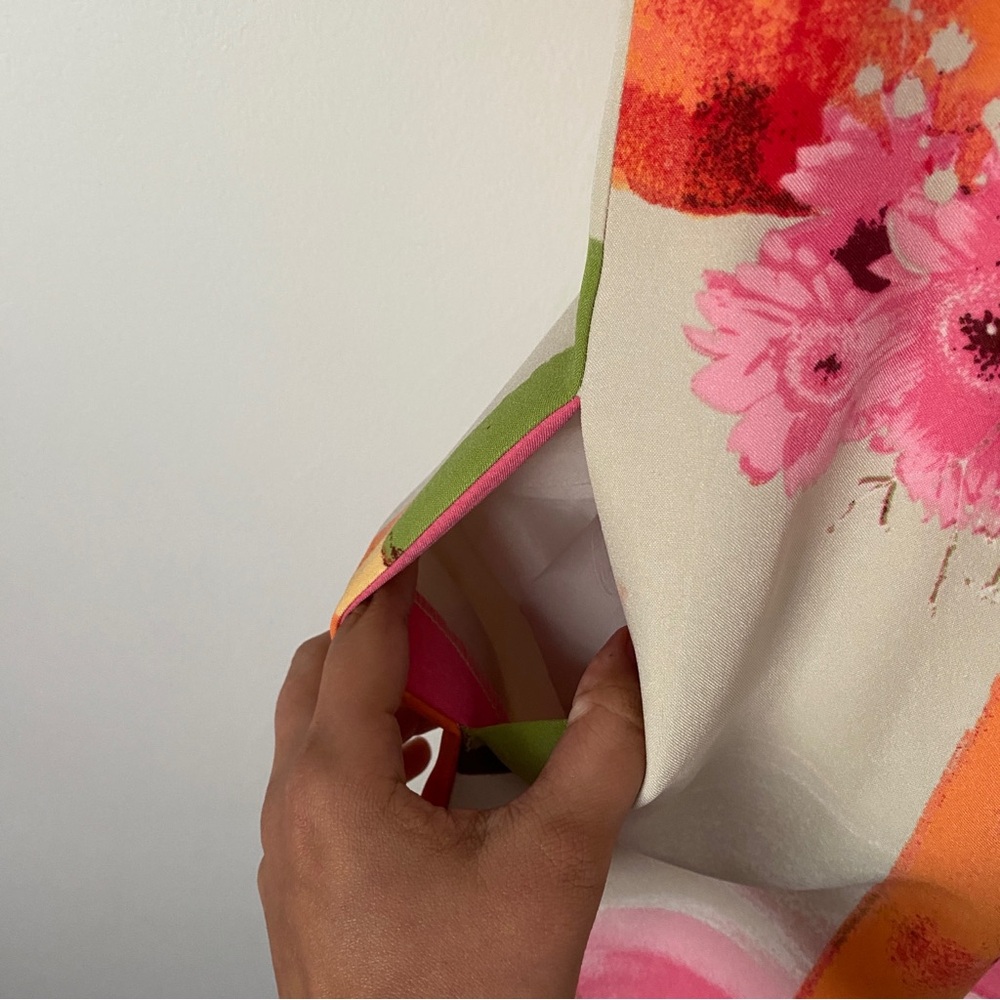 Gabby Skye Pink, Cream & Orange Abstract Floral Shift Sheath Dress with Pockets - Picture 10 of 14